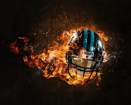 Burning rugby helmet