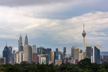 Beautiful landscape view of kuala lumpur city centre in the evening overcast sky