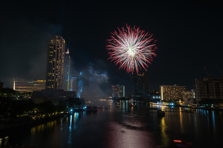 Bangkok new year countdown 2019 fireworks cityscape river side for celebration