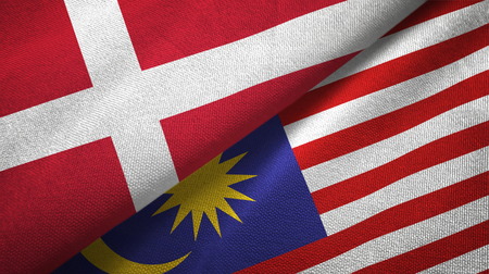 Denmark and malaysia flags together textile cloth fabric texture