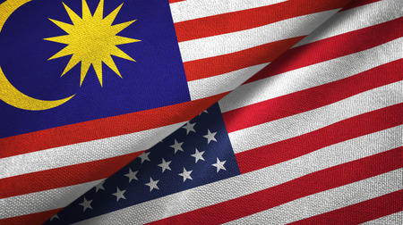 Malaysia and united states flags together textile cloth fabric texture