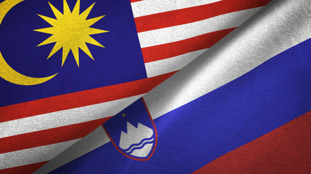 Malaysia and slovenia flags together textile cloth fabric texture