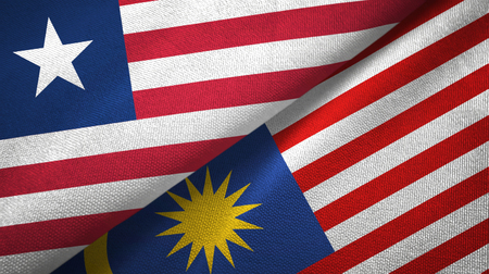 Liberia and malaysia flags together textile cloth fabric texture