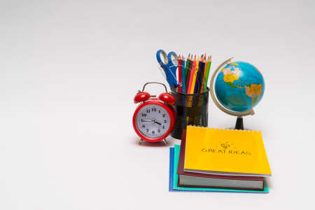 Colorful collection of school supplies set on white background back to school great ideas