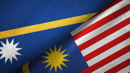 Nauru and malaysia flags together textile cloth fabric texture