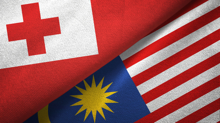 Tonga and malaysia flags together textile cloth fabric texture