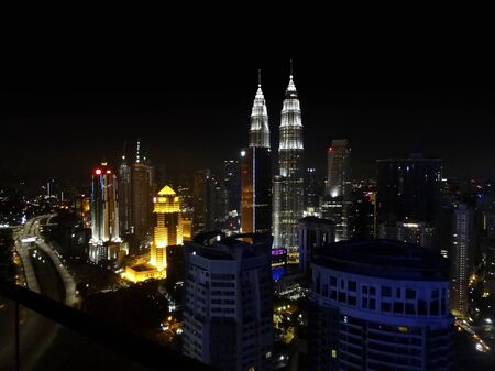 Night scenery showing a high angle aerial view around kuala lumpur city centre in malaysia Stock Photo