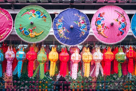 Paper umbrella making craft and lamp lanna style