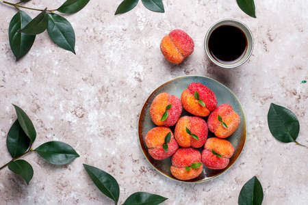 Homemade italian peach cookies cream filled top view Stock Photo