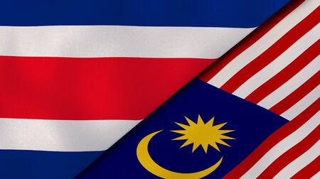 Two states flags of costa rica and malaysia high quality business background 3d illustration