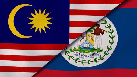 Two states flags of malaysia and belize high quality business background 3d illustration Stock Photo