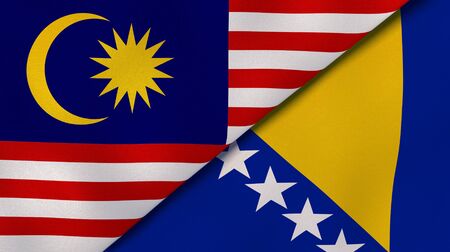 Two states flags of malaysia and bosnia and herzegovina high quality business background 3d illustration