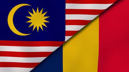 Two states flags of malaysia and chad high quality business background 3d illustration