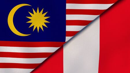 Two states flags of malaysia and peru high quality business background 3d illustration