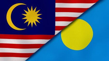 Two states flags of malaysia and palau high quality business background 3d illustration