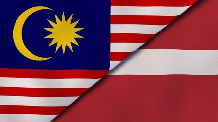 Two states flags of malaysia and latvia high quality business background 3d illustration Stock Photo