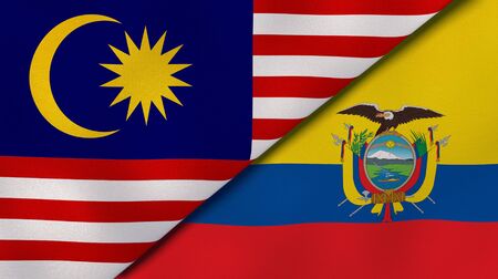 Two states flags of malaysia and ecuador high quality business background 3d illustration Stock Photo