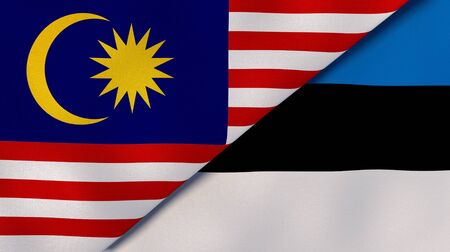 Two states flags of malaysia and estonia high quality business background 3d illustration