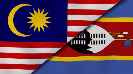 Two states flags of malaysia and eswatini high quality business background 3d illustration