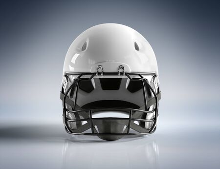 White american football helmet isolated on grey background mockup 3d rendering