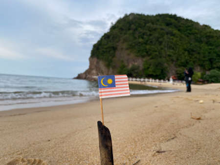 Mygig123rf malaysia flag on the sandy beach malaysia day my proud my love