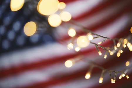 4th of july of independence day labor day united states usa flag with bokeh