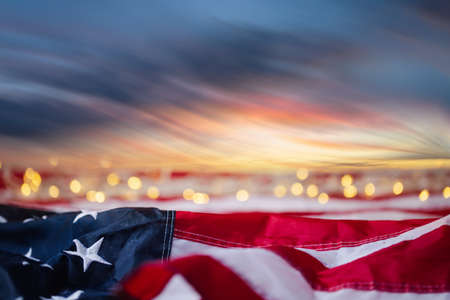 4th of july of independence day labor day united states usa flag with bokeh with sunrise sky