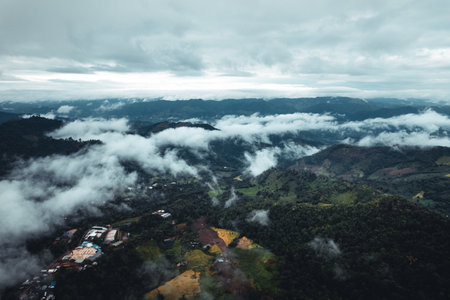 Mountains and villages on the hill natural scenery Stock Photo