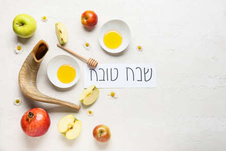 Composition for rosh hashanah jewish new year celebration on white background