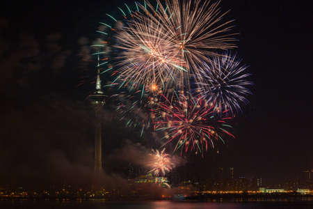 Night view of the new year fireworks over macau tower at china Stock Photo