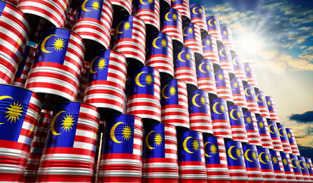 Oil barrels with flag of malaysia 3d illustration Stock Photo