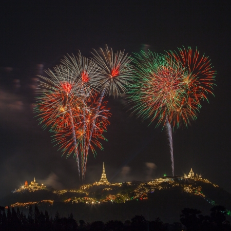 Firework on khao wang mountain petchaburi thailand