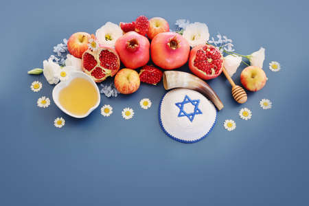 Rosh hashanah jewish new year holiday concept traditional symbols