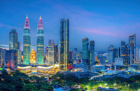 Downtown kuala lumpur city skyline cityscape of malaysia at twilight