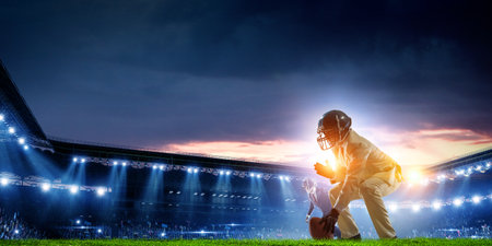 Businessman acting as american football players