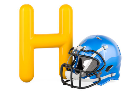 Kids abc letter h with football helmet 3d rendering isolated on white background Stock Photo