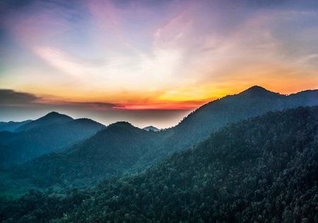 Mountain and sunset at doi pha tang in chiangrai province thailand