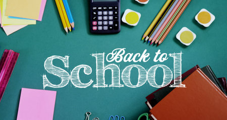 Image of back to school text over school items education learning and school concept digitally generated image Stock Photo