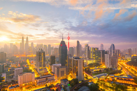 Downtown kuala lumpur skyline at twilight in malaysia Stock Photo