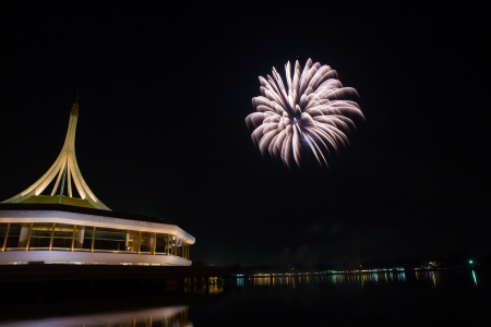 Celebrate firework at suanluang rama ix reflect in water Stock Photo