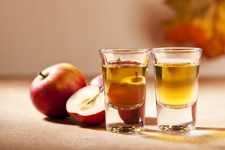 German apple schnaps in shot glasses