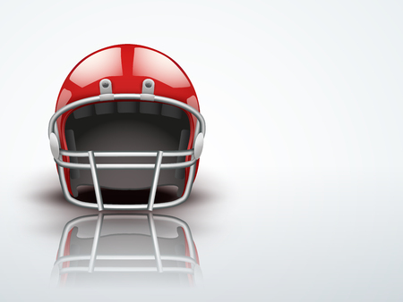 Light background realistic american football helmet equipment for protection of player editable vector illustration