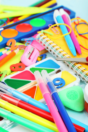 Full background of school supplies Stock Photo