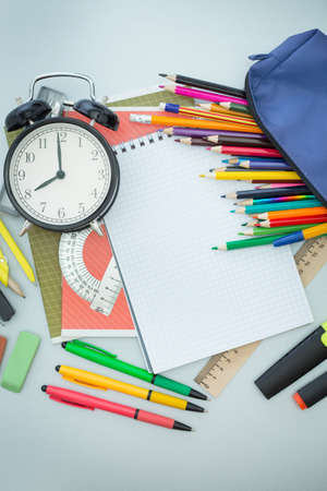 School items on the desk Stock Photo