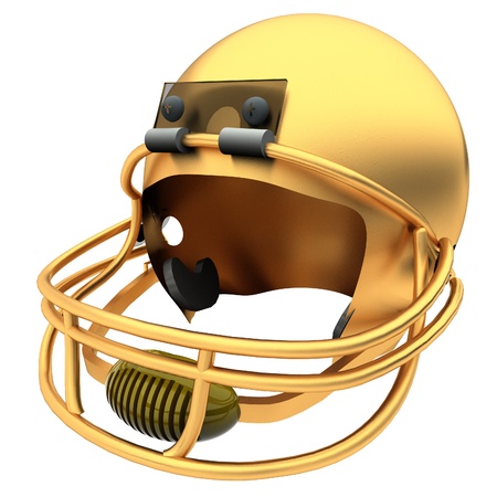 Golden football helmet isolated over white 3d render square image