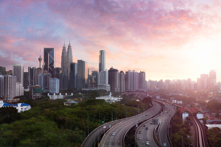 Kuala lumpur skyline in the evening kuala lumpur malaysia skyline with sunset