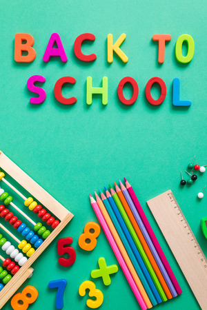 Back to school colorful background from above