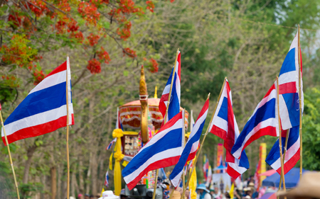 Thai flag parade in wax festival in thailand