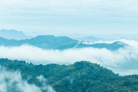 Beautiful thailand landscape with hills and low clouds Stock Photo