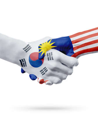 Flags south korea malaysia countries handshake cooperation partnership friendship or sports team competition concept isolated on white